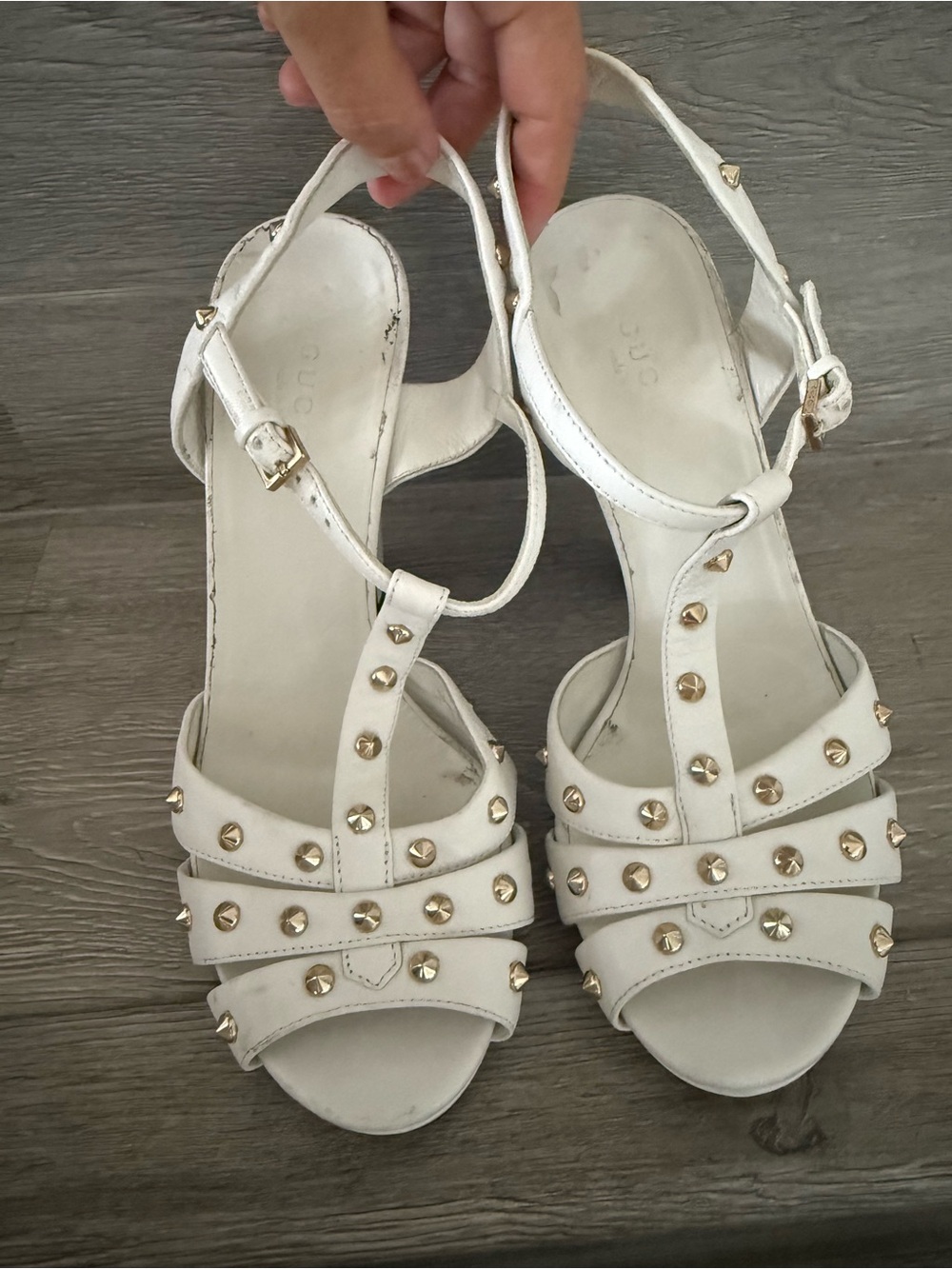Gucci White Studded Women's Ankle-Strap heels size 36.5 - Picture 3 of 9